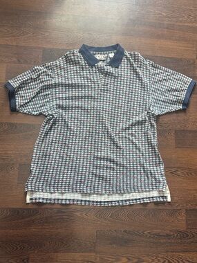 Vintage Savane Geometric Polo Shirt Maroon Navy Large